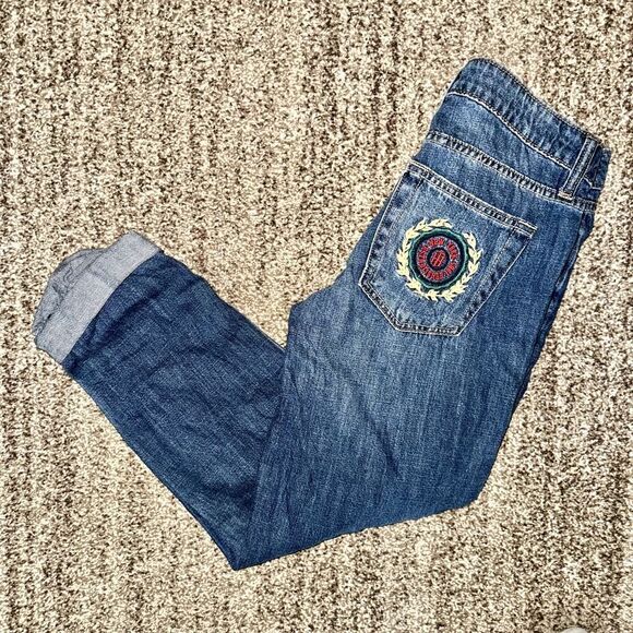 Tommy Hilfiger Women's Cuffed Crop Vintage Embroidered Jeans Logo Pocket Blue 0 - Picture 3 of 9